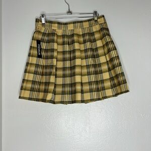 Premium By Johnny Yellow Plaid Mini Skirt pleated zip size Large